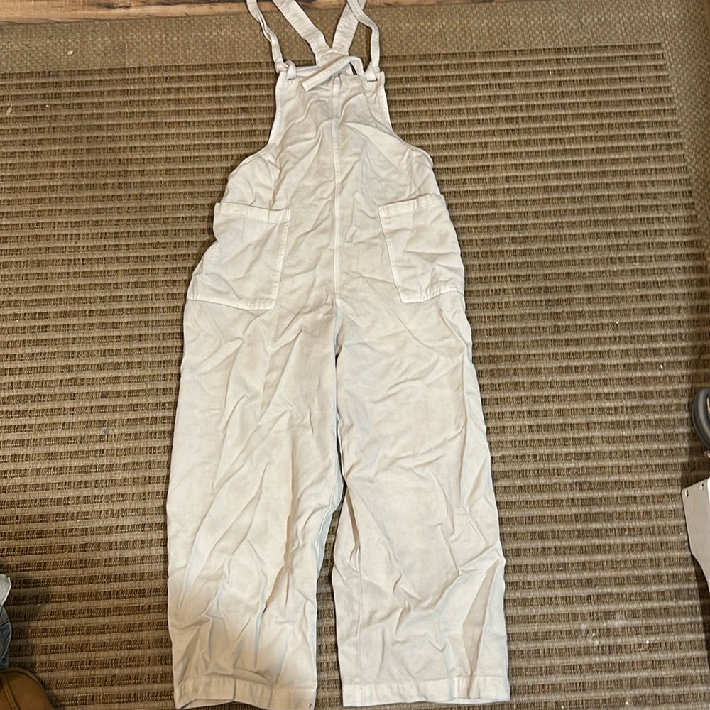 Kids size small cotton, overalls, cream color